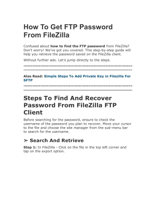 How To Get FTP Password From FileZilla