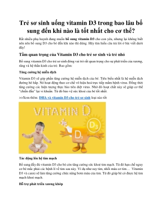 Trẻ sơ sinh uống vitamin D3 trong bao lâu bổ sung đến khi nào là tốt nhất cho cơ thể