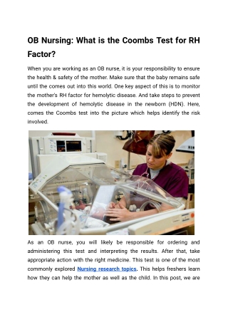 OB Nursing: What is the Coombs Test for RH Factor?