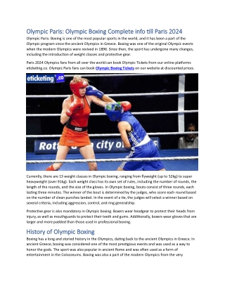 Olympic Paris Olympic Boxing Complete info till Paris 2024