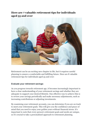 Here are 7 valuable retirement tips for individuals aged 55 and over