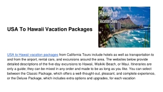 USA To Hawaii Vacation Packages