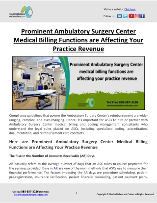 Prominent Ambulatory Surgery Center Medical Billing Functions are Affecting Your Practice Revenue