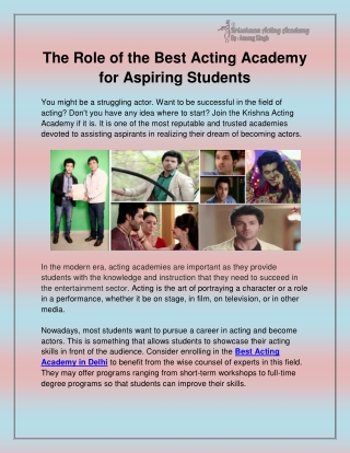 Best Acting Academy in Delhi