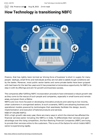 How Technology is transitioning NBFC | csl finance