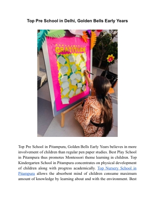 Top Pre School in Delhi, Golden Bells Early Years