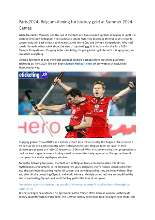 Paris 2024 Belgium Aiming for hockey gold at Summer 2024 Games