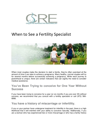 When to See a Fertility Specialist, CRE (previously SIRM-Dallas) Fertility Specialists - Center for Reproductive Endocri