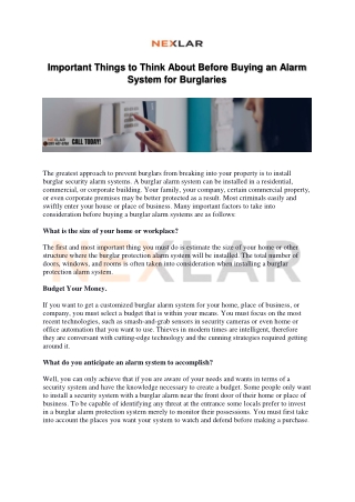Important Things to Think About Before Buying an Alarm System for Burglaries
