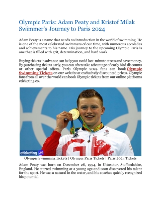 Olympic Paris Adam Peaty and Kristof Milak Swimmer's Journey to Paris 2024