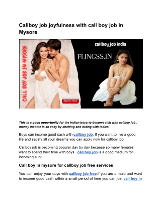 Callboy job joyfulness with call boy job in Mysore