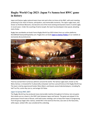 Rugby World Cup 2023: Japan Vs Samoa best RWC game in history