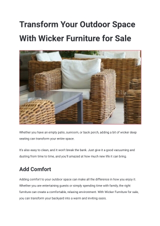 Transform Your Outdoor Space With Wicker Furniture for Sale