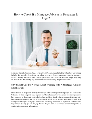 How to Check If a Mortgage Advisor in Doncaster Is Legit