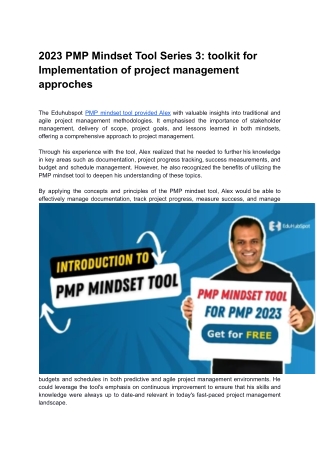 2023 PMP Mindset Tool Series 3_ toolkit for Implementation of project management approches