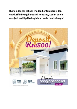 Rumah dengan rekaan moden kontemporari dan eksklusif ini yang berada di Pendang