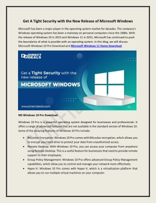 Get A Tight Security with the New Release of Microsoft Windows