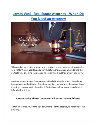 James Vani  Real Estate Attorney — When Do You Need an Attorney