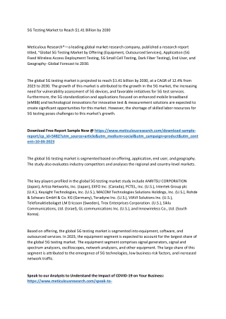 5G Testing Market to Reach $1.41 Billion by 2030