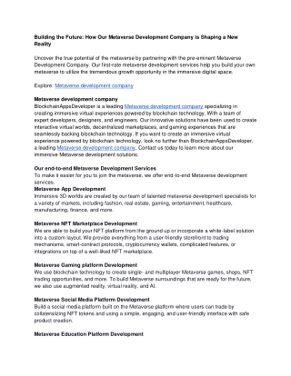 Building the Future - How Our Metaverse Development Company is Shaping a New Reality