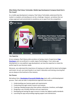 What Makes Pixel Values - Mobile App Development Company Stand Out In Crowd?
