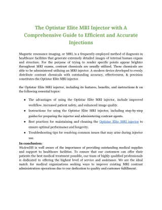 The Optistar Elite MRI Injector with A Comprehensive Guide to Efficient and Accurate Injections(weareiss PDF)11Apr203