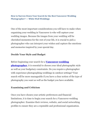 How to Narrow Down Your Search for the Best Vancouver Wedding Photographer — White Wall Weddings