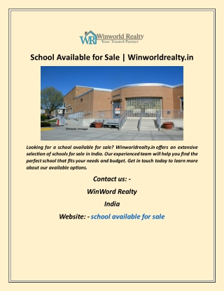 School Available for Sale  Winworldrealty in