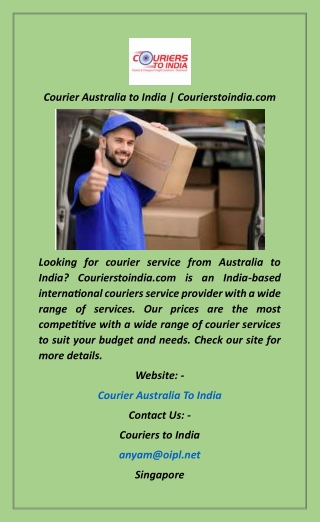 Courier Australia to India  Courierstoindia