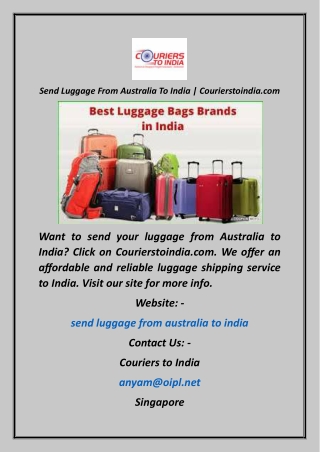 Send Luggage From Australia To India  Courierstoindia