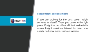 Get Ocean Freight Services Miami FREIGHT R US