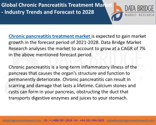 Global Chronic Pancreatitis Treatment Market - Industry Trends and Forecast to 2028