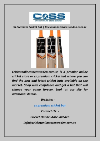 Ss Premium Cricket Bat  Cricketonlinestoresweden.com.se