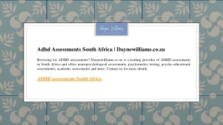 Adhd Assessments South Africa  Daynewilliams.co.za