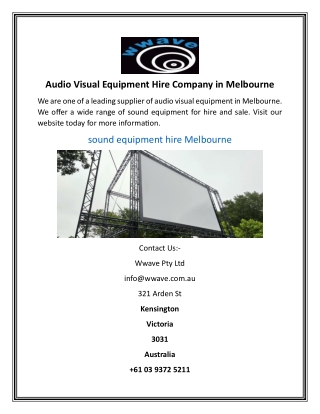 Audio Visual Equipment Hire Company in Melbourne