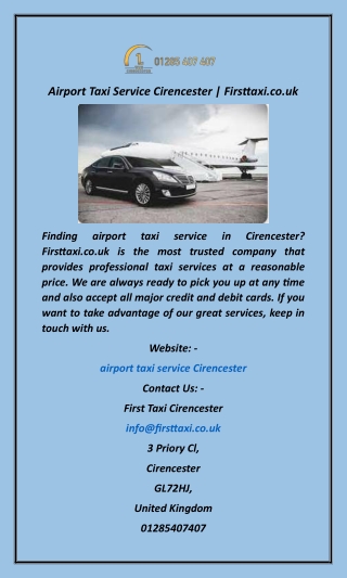 Airport Taxi Service Cirencester  Firsttaxi.co.uk