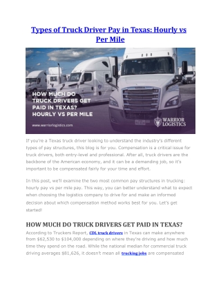 Types of Truck Driver Pay in Texas