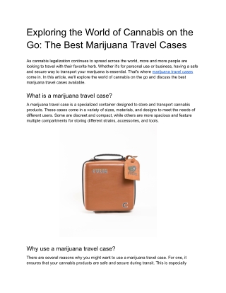 Exploring the World of Cannabis on the Go: The Best Marijuana Travel Cases