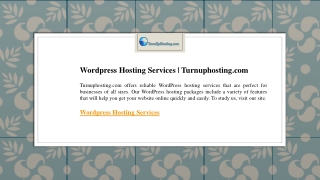 Wordpress Hosting Services  Turnuphosting.com