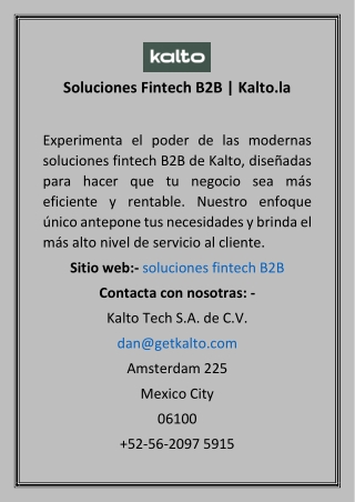 Soluciones Fintech B2B  Kalto.la