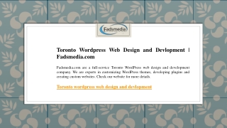 Toronto Wordpress Web Design and Devlopment  Fadsmedia.com