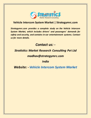 Vehicle Intercom System Market  Strategymrc com