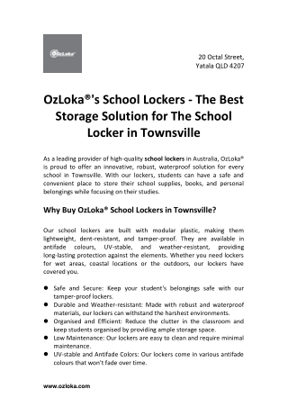 OzLoka®'s School Lockers - The Best Storage Solution for The School Locker in Townsville