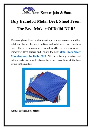 Metal Deck Sheet Manufacturer In Delhi NCR Call-9899588698