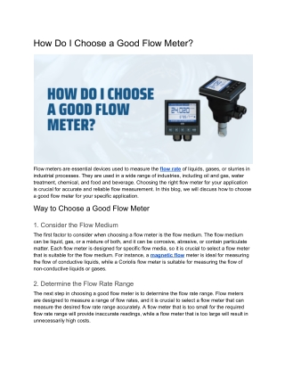 How Do I Choose a Good Flow Meter