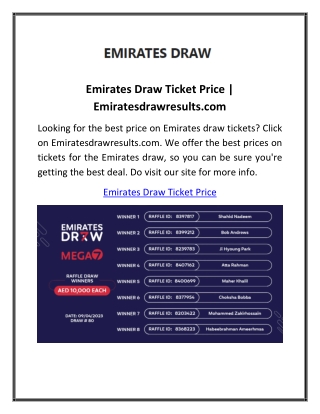 Emirates Draw Ticket Price | Emiratesdrawresults.com