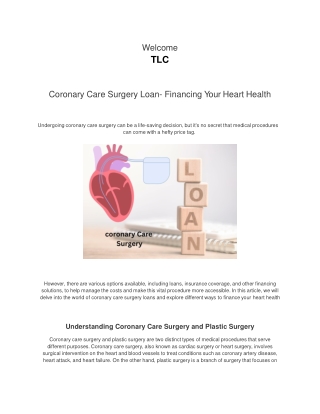 Coronary Care Surgery Loan- Financing Your Heart Health