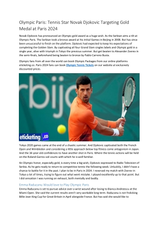 Olympic Paris Tennis Star Novak Djokovic Targeting Gold Medal at Paris 2024