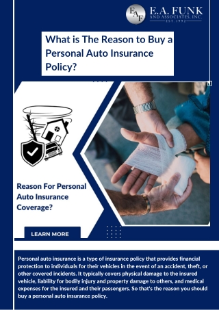 What is The Reason to Buy a Personal Auto Insurance Policy?