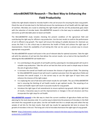 microBIOMETER Research – The Best Way to Enhancing the Field Productivity